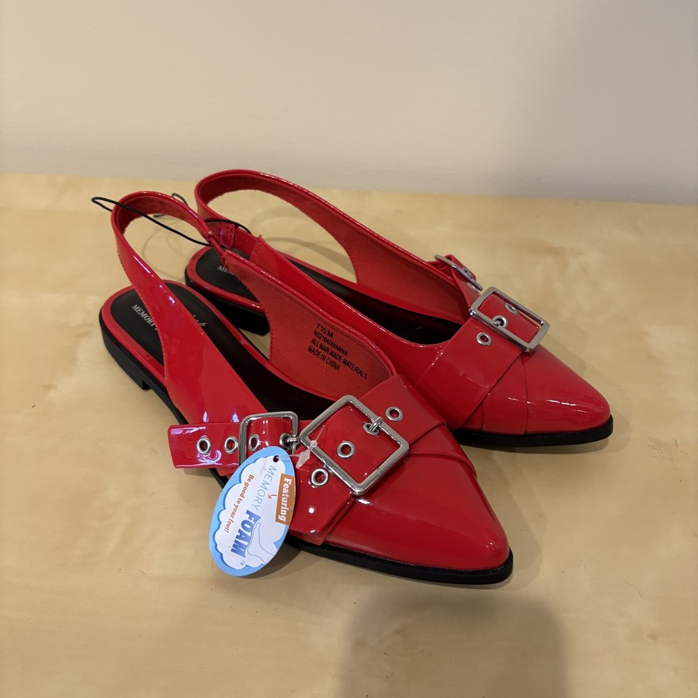 Seychelles Shoes Womens Size 7.5 Red Patent Memory Foam Slingback Buckle Flats